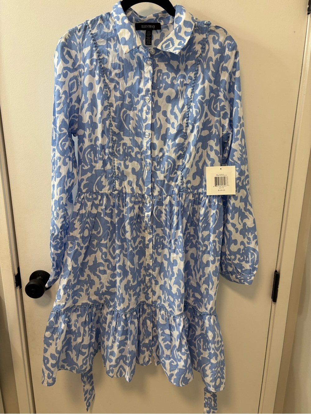 Ellen Tracy Blue Floral Tiered Shirt Dress